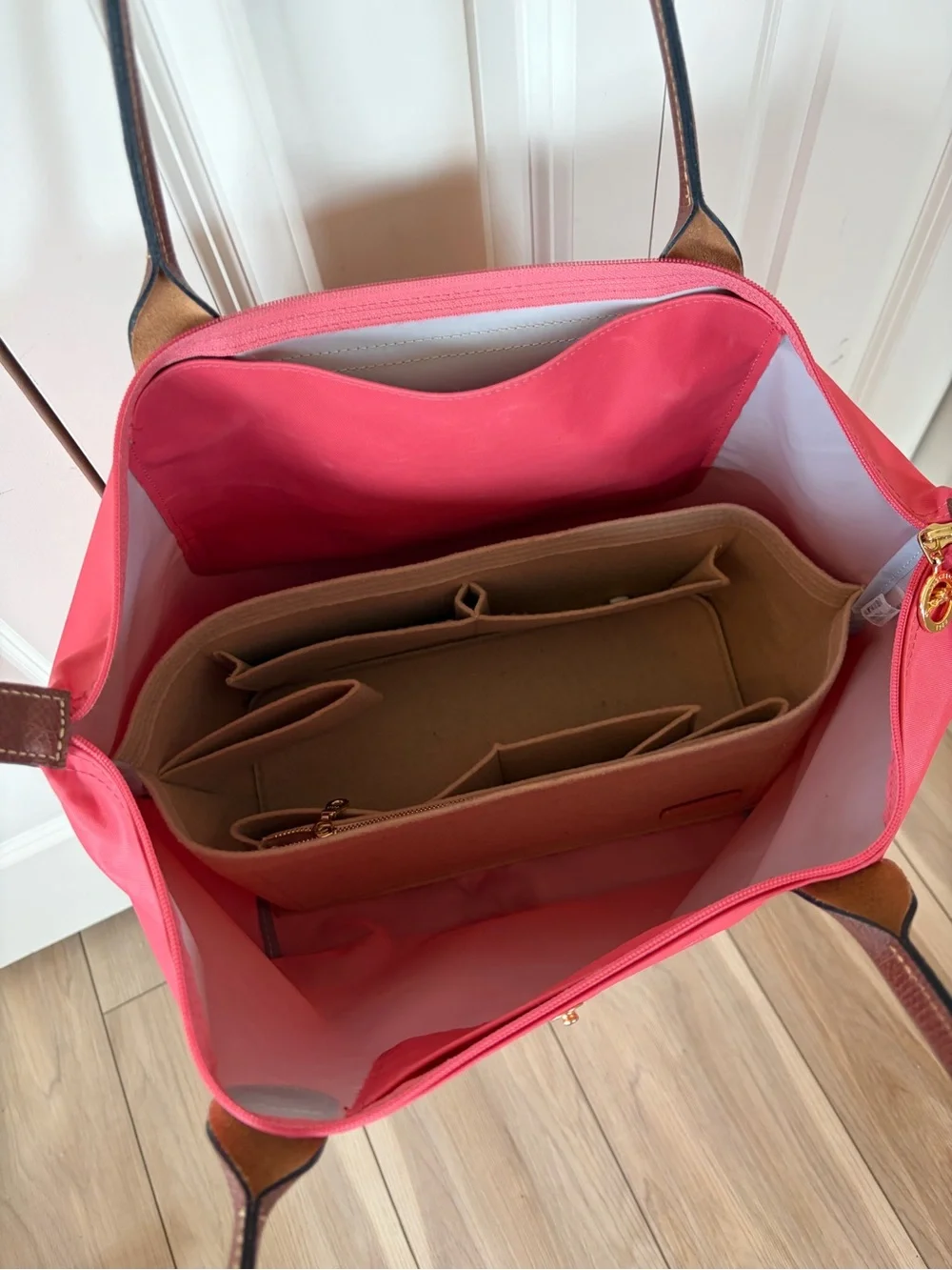 Longchamp Large Le Pliage Tote Grenadine Pink + Bonus Bag Organizer